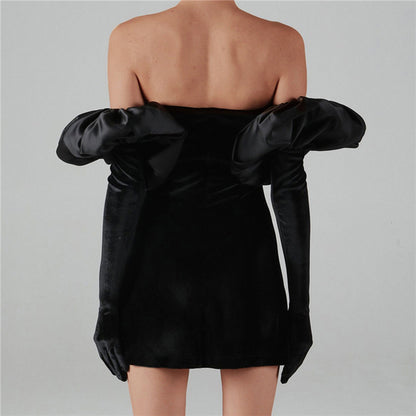 Women's Velvet Wrap Mini Dress - Sexy Backless & Off-Shoulder Party Dress -dropshippingabc.com