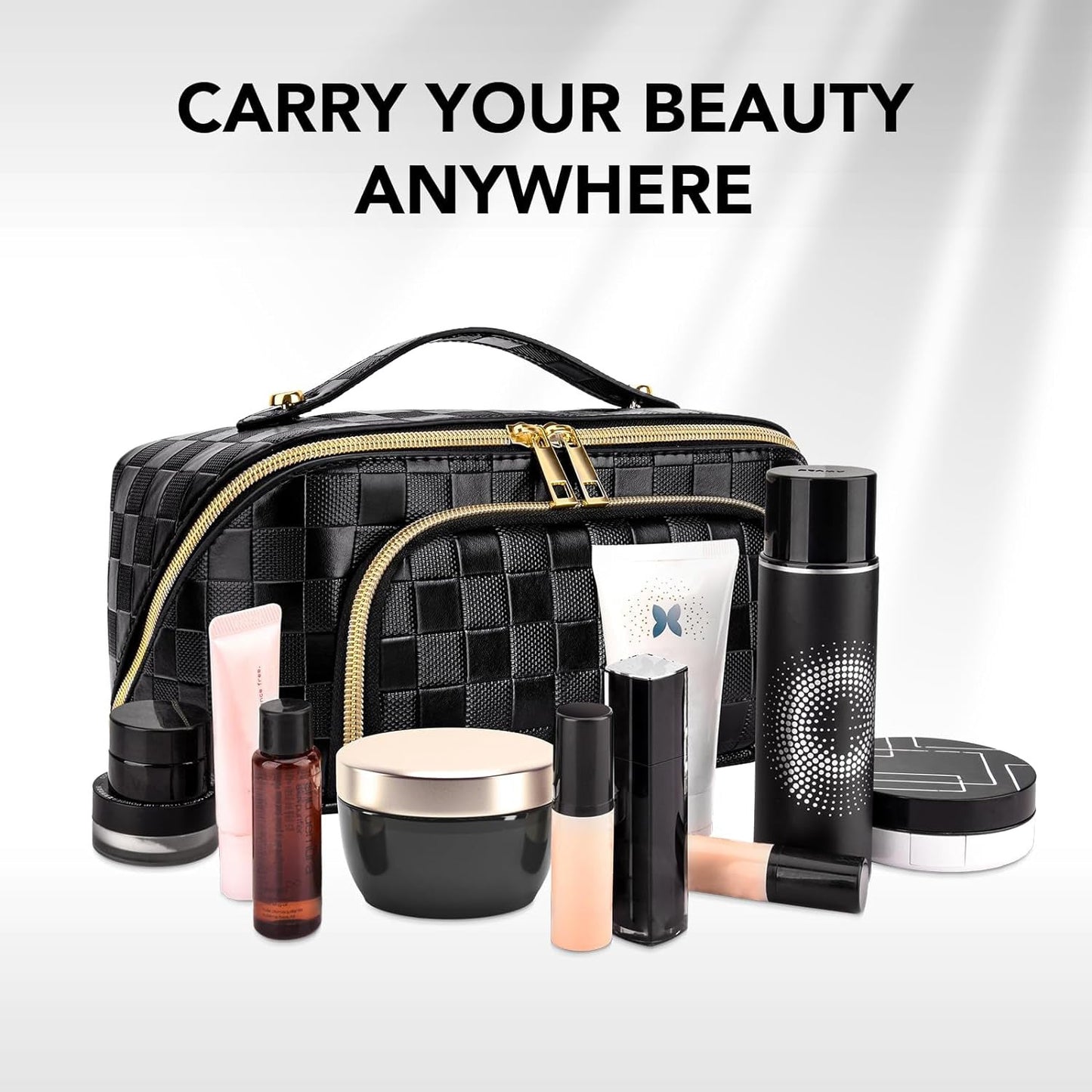 Chessboard Double Pillow Cosmetic Bag - Waterproof Multifunctional Toiletry Organizer with Compartments -dropshippingabc.com