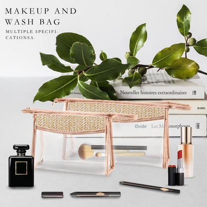 Straw & PVC Makeup Brush Bag - Transparent Lightweight Cosmetic Organizer for Portable Storage -dropshippingabc.com