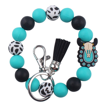 Silicone Beaded Keychain Wristlet Key Ring Bracelet Cute Car Key Chain Holder for Women Girls -dropshippingabc.com