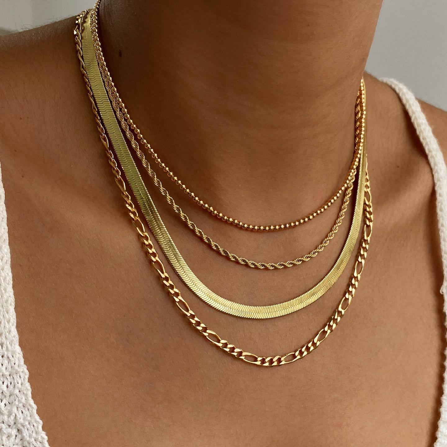 5-in-1 Layered Gold Necklace Set - Tarnish-Free 14k Gold Plated Chunky Chain Stack for Women -dropshippingabc.com