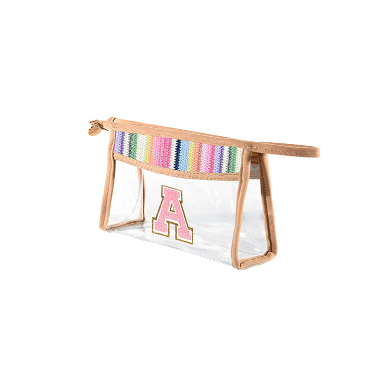 Straw & PVC Makeup Brush Bag - Transparent Lightweight Cosmetic Organizer for Portable Storage -dropshippingabc.com