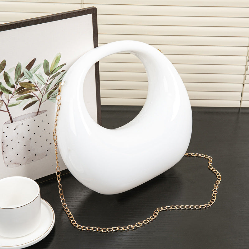 Acrylic Evening Clutch Purse - Gold & Silver Wedding Prom Bag with Chain, Stylish Makeup Clutch Box for Parties