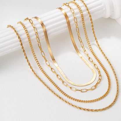 5-in-1 Layered Gold Necklace Set - Tarnish-Free 14k Gold Plated Chunky Chain Stack for Women -dropshippingabc.com