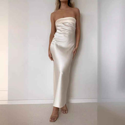 Satin Halter Backless Slit Midi Dress - Print High Neck Elastic Waist Wedding Guest Dress