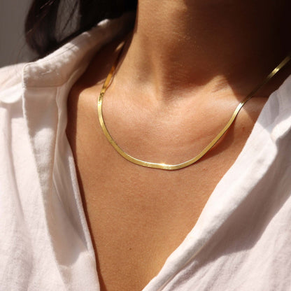 14K Gold Plated Herringbone Choker Necklace - Dainty Thin Snake Chain Layered Jewelry for Women -dropshippingabc.com
