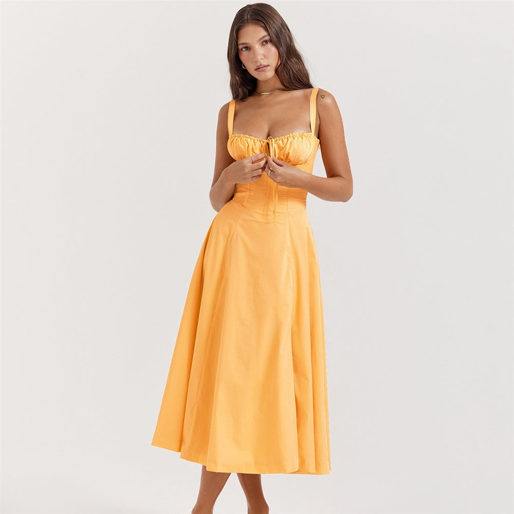 Sleeveless Strapless Bandage Corset Dress - Floral Print Long Midi Dress with Lace Up Back & Thigh Slit