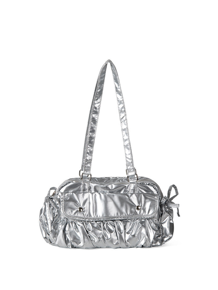 Pleated Nylon Shoulder Bag for Women - Fashionable Baguette Hobo Underarm Bag with Large Capacity -dropshippingabc.com