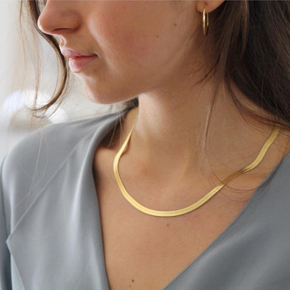 14K Gold Plated Herringbone Choker Necklace - Dainty Thin Snake Chain Layered Jewelry for Women -dropshippingabc.com