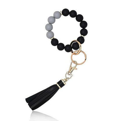 PU Tassel Keychain Women's Bag charm Silicone Beaded Keychain Wristlet Key Ring Bracelet Cute Car Key Chain Holder for Women Girls -dropshippingabc.com