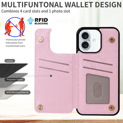 Phone Wallet For Apple 16 painted double buckle four-insert card wallet case 16pro max all-inclusive anti-drop case protective cover -dropshippingabc.com