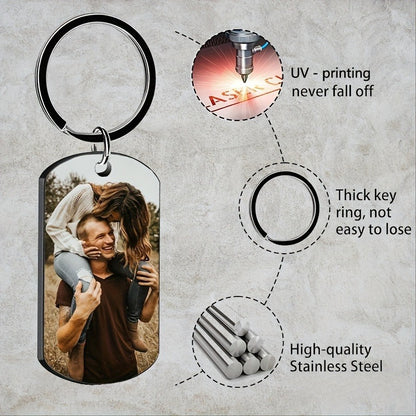 Stainless Steel Necklace Men and Women Personalized Custom Keychain with Pictures - Double Sided Engraving Photo Text Customized Key Chains for Men Boyfriend -dropshippingabc.com