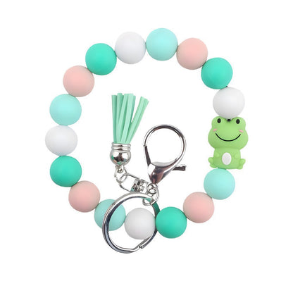 PU Tassel Keychain Bag charm Silicone Beaded Keychain Wristlet Key Ring Bracelet Cute Car Key Chain Holder for Women Girls