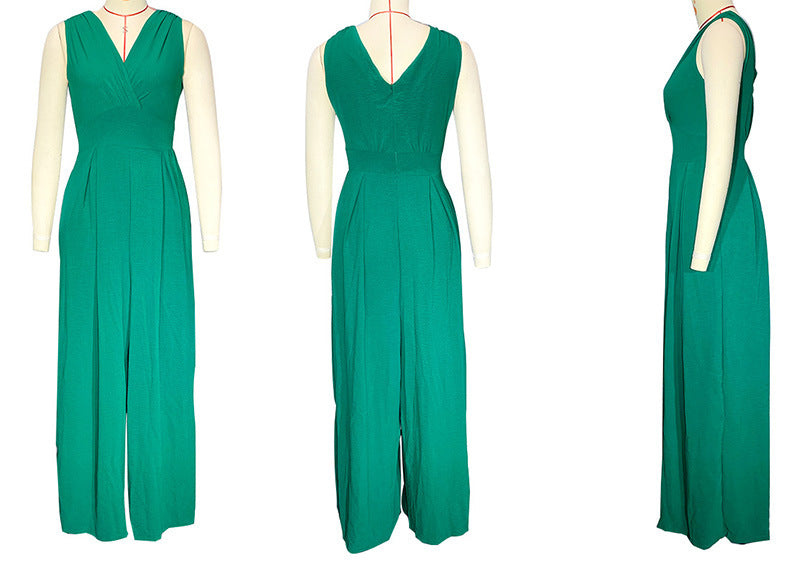Sleeveless Jumpsuit High Waist Slim Straight Leg Wide -dropshippingabc.com