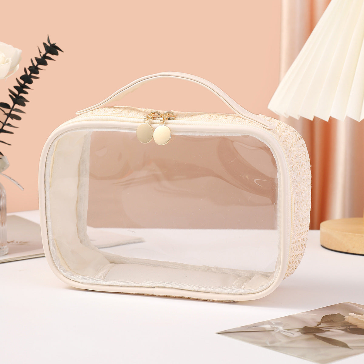 Ladies woven tote cosmetic bags, lightweight makeup bags,Business trip Transparent toiletries bag, Cosmetics storage bag, Transparent Cosmetic Bag, -dropshippingabc.com