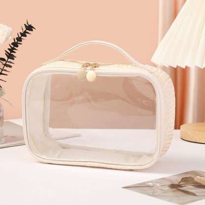 Ladies woven tote cosmetic bags, lightweight makeup bags,Business trip Transparent toiletries bag, Cosmetics storage bag, Transparent Cosmetic Bag, -dropshippingabc.com