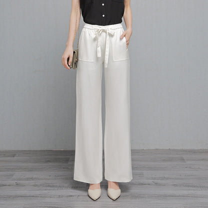 Women's Cotton Linen Wide Leg Pants - High Waisted Drawstring Summer Beach Pants with Pockets -dropshippingabc.com