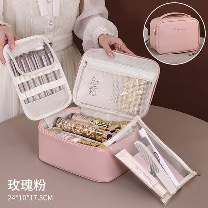 Makeup Bag with 6 Compartments | Large Capacity Travel Organizer with Brush Holder -dropshippingabc.com