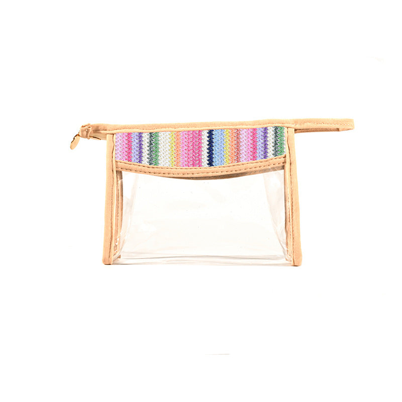 Straw & PVC Makeup Brush Bag - Transparent Lightweight Cosmetic Organizer for Portable Storage -dropshippingabc.com