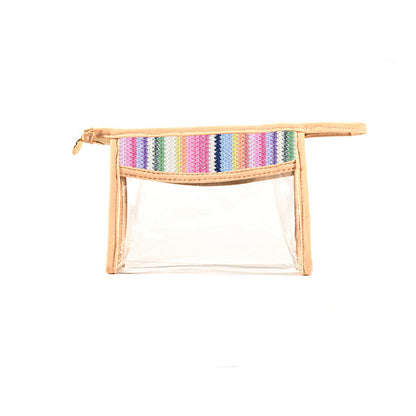 Straw & PVC Makeup Brush Bag - Transparent Lightweight Cosmetic Organizer for Portable Storage -dropshippingabc.com