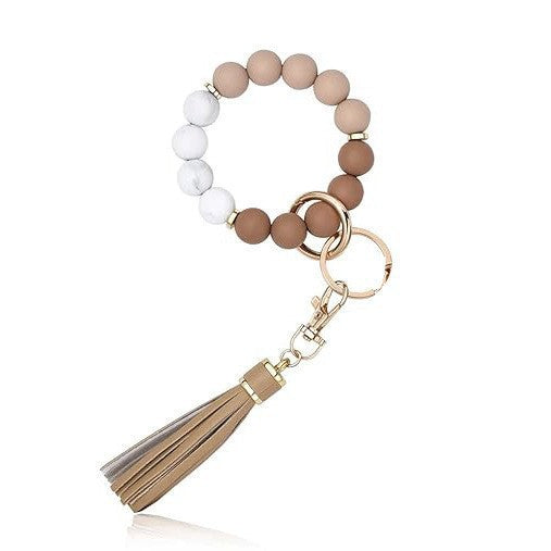 PU Tassel Keychain Women's Bag charm Silicone Beaded Keychain Wristlet Key Ring Bracelet Cute Car Key Chain Holder for Women Girls -dropshippingabc.com
