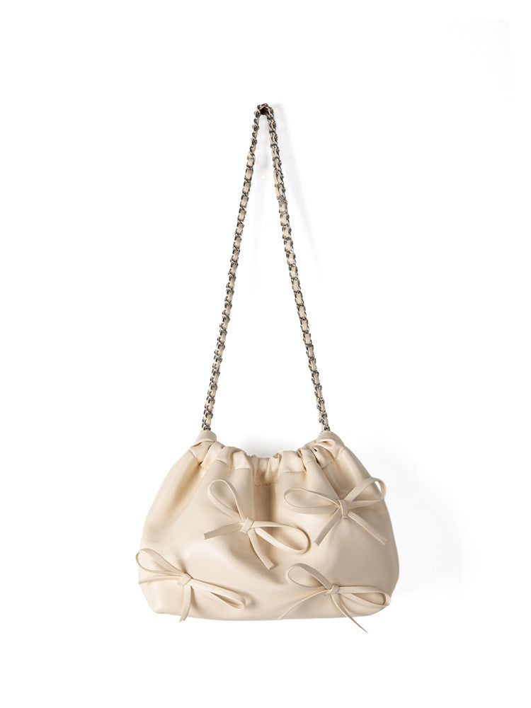 Bow Detail Soft Leather Crossbody Bag - Versatile Commuter Chain Shoulder Bag for Spring Fashion -dropshippingabc.com
