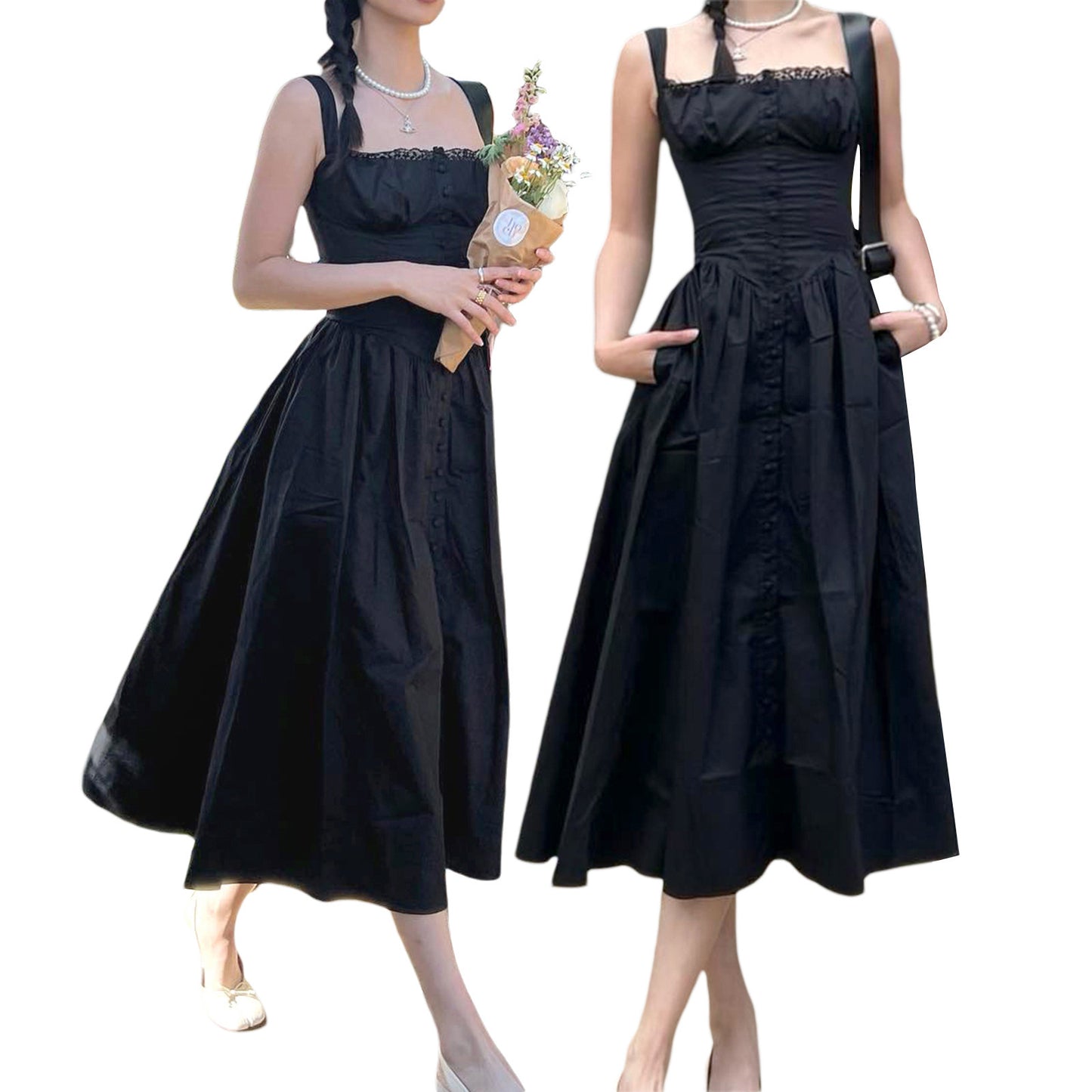 Floral Midi Corset Dress with Square Neck - Women's Smocked Lace-Up Sundress for Wedding Guest & Beach Holiday Parties -dropshippingabc.com