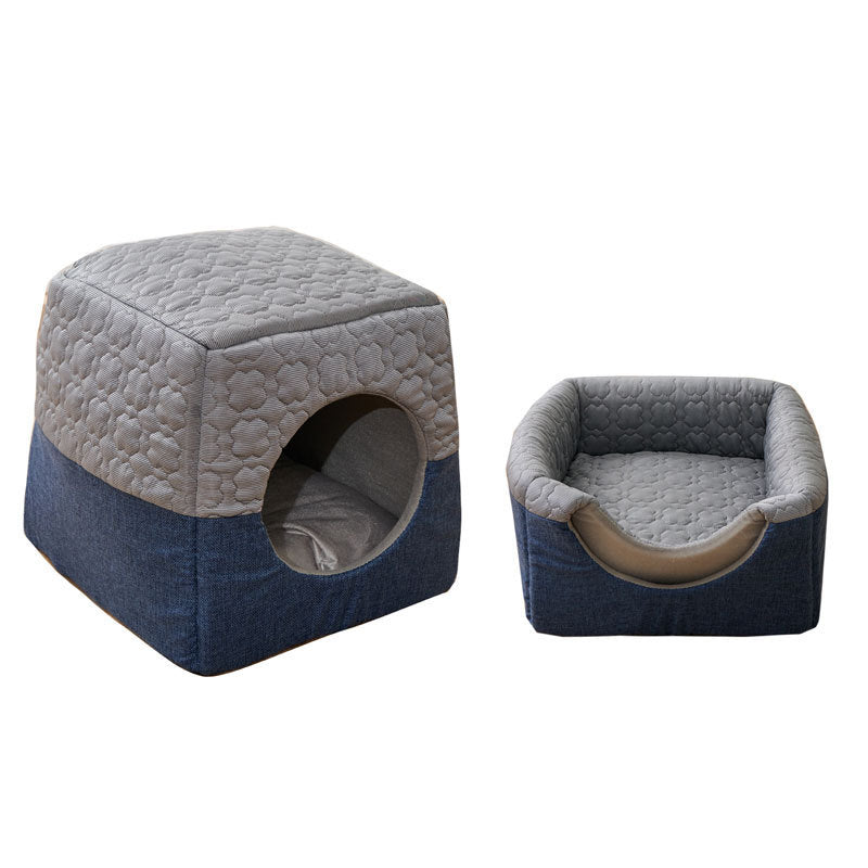 All-Season Semi-Enclosed Pet Bed - Warm Winter & Cool Summer Cat House for Small Dogs -dropshippingabc.com