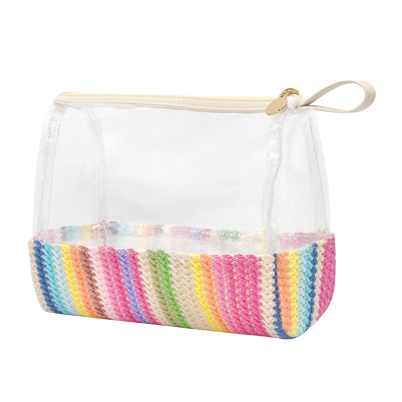 Ladies straw wristlet purse, Cosmetics storage bag transparent, toiletries storage bag, Transparent Cosmetic Bag, -dropshippingabc.com