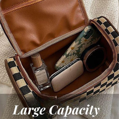 Large Plaid Cosmetic Bag - High Capacity Tote Zipper Toiletry Organizer with Compartments -dropshippingabc.com