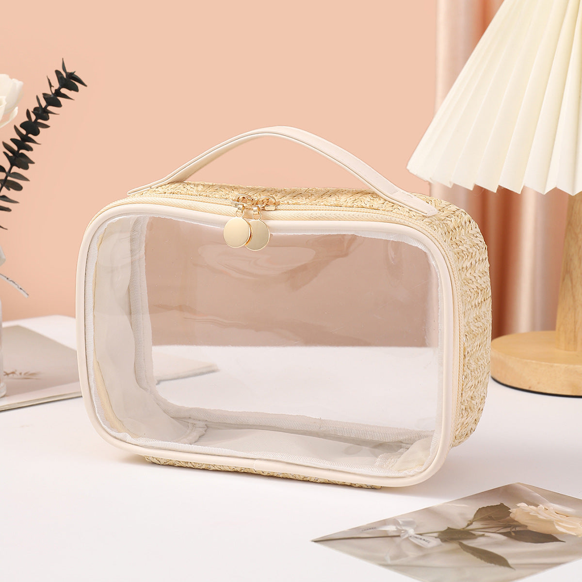 Ladies woven tote cosmetic bags, lightweight makeup bags,Business trip Transparent toiletries bag, Cosmetics storage bag, Transparent Cosmetic Bag, -dropshippingabc.com