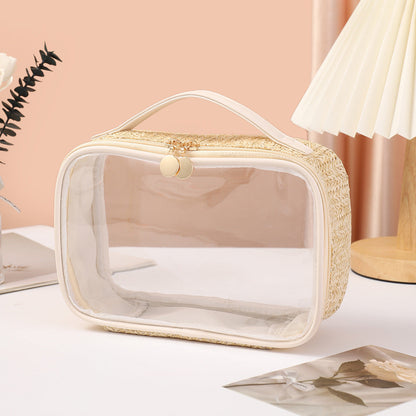 Ladies woven tote cosmetic bags, lightweight makeup bags,Business trip Transparent toiletries bag, Cosmetics storage bag, Transparent Cosmetic Bag, -dropshippingabc.com