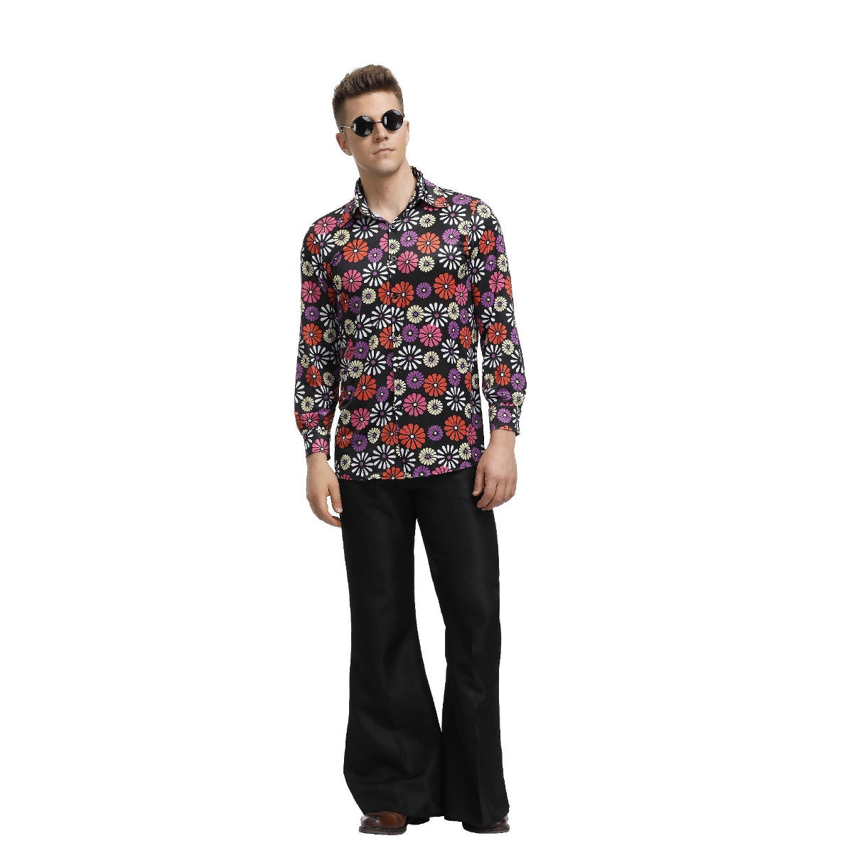 70s Disco Onesie Costume - Vintage Hippie Flower Power Jumpsuit for Couple Show & Theme Parties -dropshippingabc.com