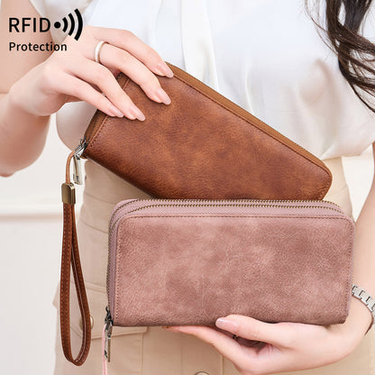 RFID anti-theft brush, women's long wallet, retro cow pattern organ card bag, large capacity clutch bag. -dropshippingabc.com