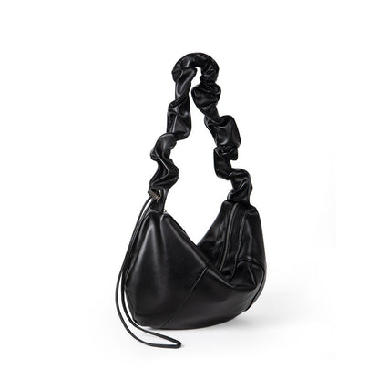 Drawstring Pleated Soft Leather Underarm Bag - Large Capacity Small Shoulder Hobo Bag -dropshippingabc.com
