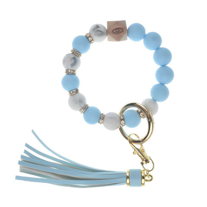 PU Tassel Keychain Women's Bag charm Silicone Beaded Keychain Wristlet Key Ring Bracelet Cute Car Key Chain Holder for Women Girls