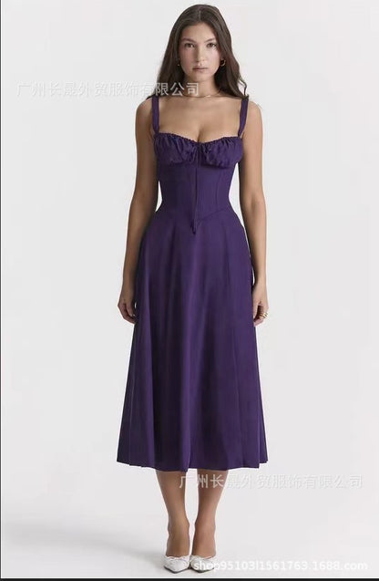 Sleeveless Strapless Bandage Corset Dress - Floral Print Long Midi Dress with Lace Up Back & Thigh Slit -dropshippingabc.com