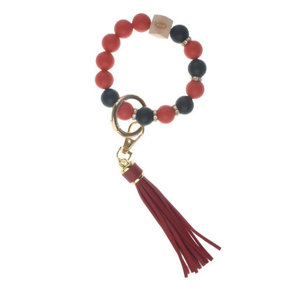 PU Tassel Keychain Women's Bag charm Silicone Beaded Keychain Wristlet Key Ring Bracelet Cute Car Key Chain Holder for Women Girls