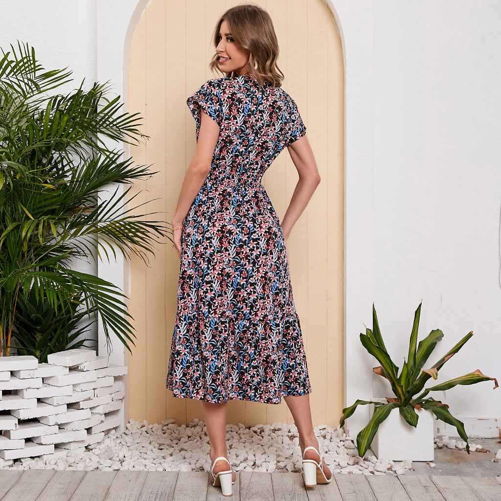 Women Summer Chiffon Floral Print Long Dress