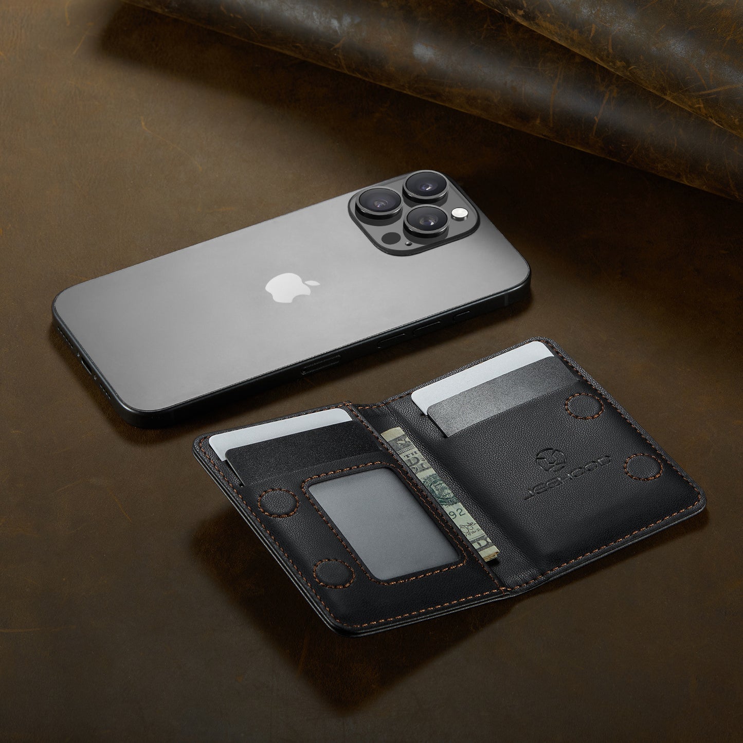 Magsafe ring magnetic card case  for iPhone17 card anti-theft brush 16/15/14/13 zipper change bag Wallet Magnetic Card Holder RFID Blocking, PU Leather Minimalist Phone Wallet Compatible with MagSafe Phones -dropshippingabc.com