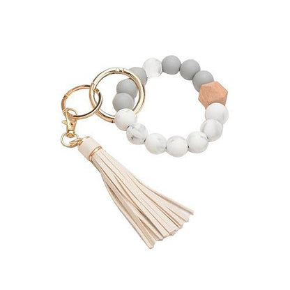 PU Tassel Keychain Women's Bag charm Silicone Beaded Keychain Wristlet Key Ring Bracelet Cute Car Key Chain Holder for Women Girls -dropshippingabc.com