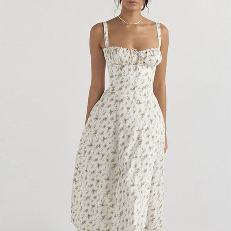 Floral Square Neck Sexy Split Swing Spring Dress Off Shoulder Flower Print Sexy Dress -dropshippingabc.com