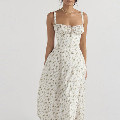 Floral Square Neck Sexy Split Swing Spring Dress Off Shoulder Flower Print Sexy Dress -dropshippingabc.com