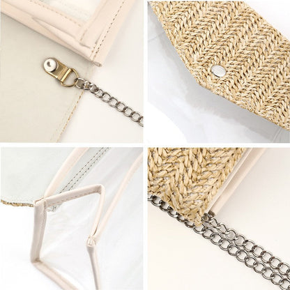 Ladies Chain Cosmetic Bag - Transparent Button Closure Shoulder Bag with Makeup Brush Compartment -dropshippingabc.com