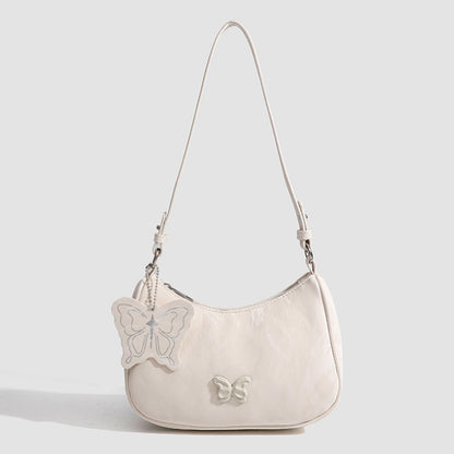 Small Hobo Bag with Bow Keychain - Women's Pink Ivory Beige Square Shoulder Crossbody Bag -dropshippingabc.com