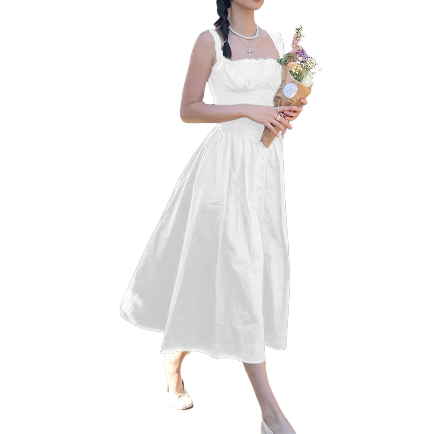 Floral Midi Corset Dress with Square Neck - Women's Smocked Lace-Up Sundress for Wedding Guest & Beach Holiday Parties -dropshippingabc.com