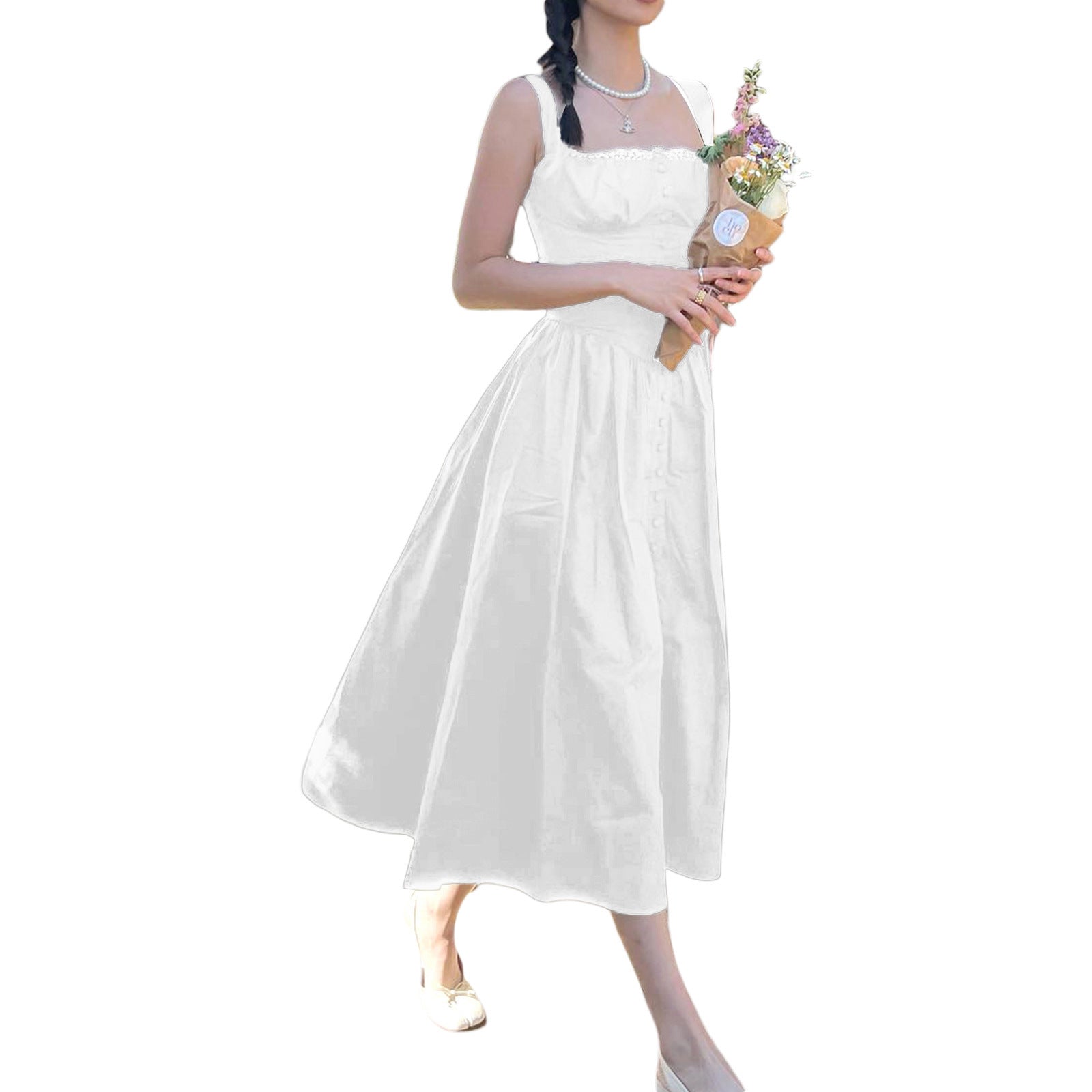 Floral Midi Corset Dress with Square Neck - Women's Smocked Lace-Up Sundress for Wedding Guest & Beach Holiday Parties -dropshippingabc.com