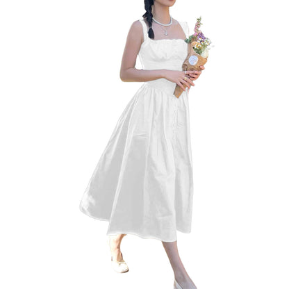 Floral Midi Corset Dress with Square Neck - Women's Smocked Lace-Up Sundress for Wedding Guest & Beach Holiday Parties -dropshippingabc.com