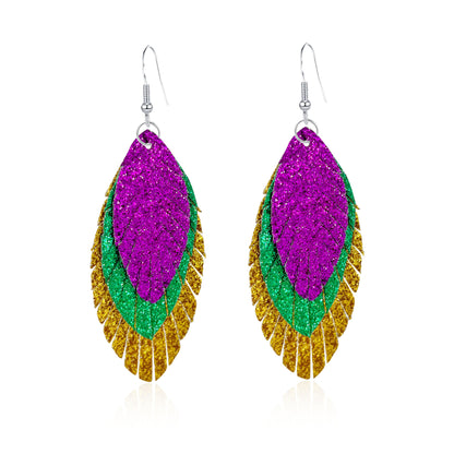 Bohemian Geometric Drop Earrings - Lightweight Feather, Leaf & Multi-Color Fringe Triple Tassel Dangles -dropshippingabc.com