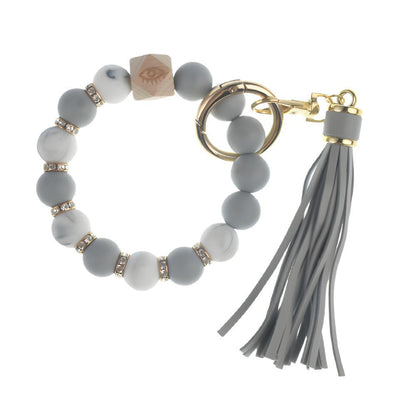 PU Tassel Keychain Women's Bag charm Silicone Beaded Keychain Wristlet Key Ring Bracelet Cute Car Key Chain Holder for Women Girls